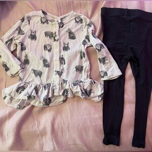 Kate Quinn baby black bear Print Top and Black Leggings Set 2T